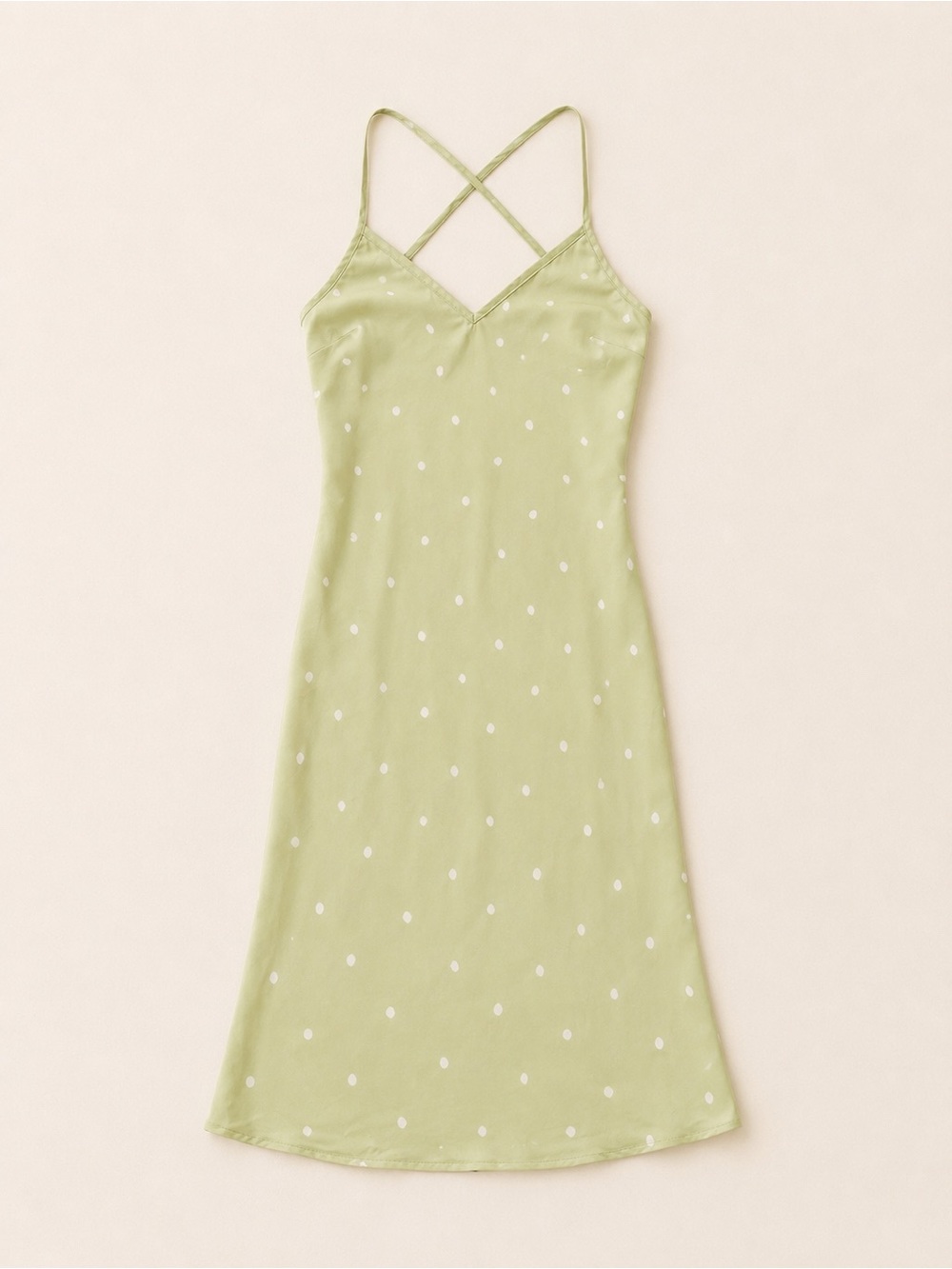 Princess Polly On Cloud Nine Open Back Dress in Sage Green w/ White Polka Dots - Picture 3 of 13